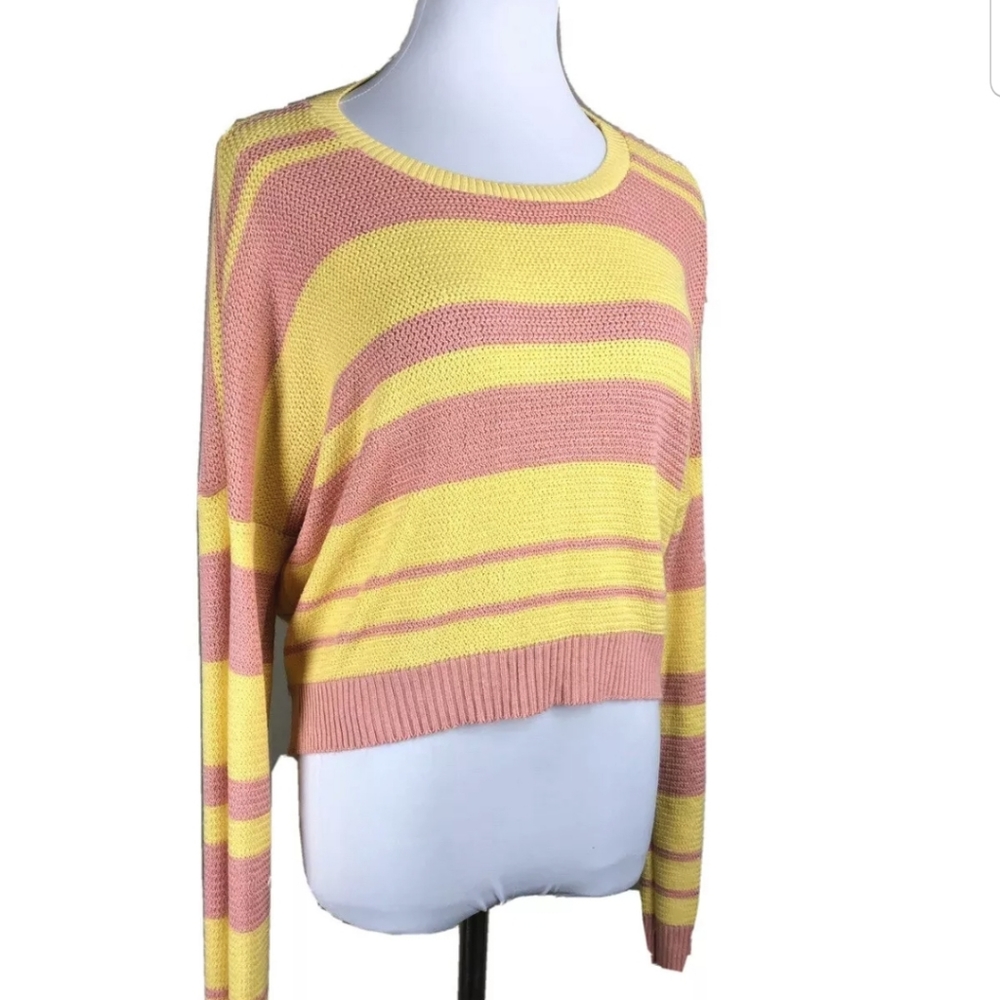 ANTHROPOLOGIE STRIPED PINK & YELLOW SWEATER - Picture 1 of 5